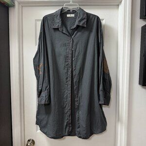Natural Life Lesli Shirt Dress in Charcoal 100% cotton star elbow patches L/XL